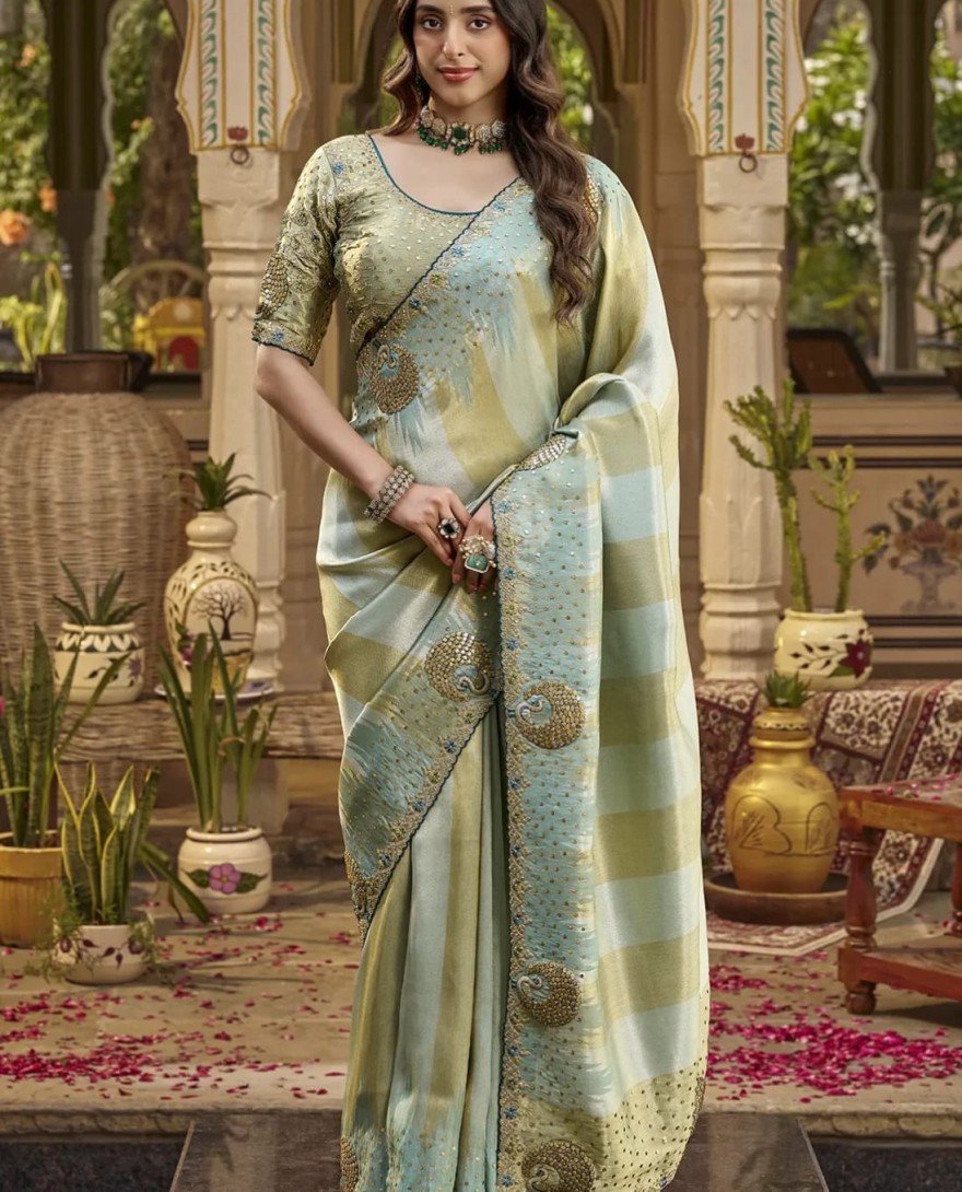 SEAGREEN - Fancy Fabric Embroidered Sea Green Classic Saree